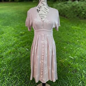 MOD REF Floral Embroidered Cottagecore Midi Dress | Dusty Mauve | Small